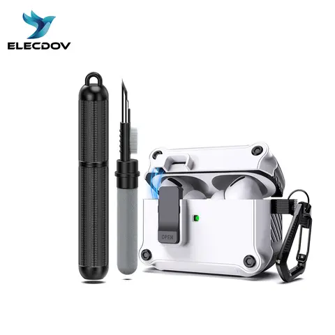 Elecdov AirPod Pro Case Cover (2019/2022/2023) with Magnetic Metal Cleaner Kit, 360° Shockproof Shell Guards Drops, Chargeable Automatic Lock Audio Protection, Sponge Deep-Cleans Earbuds Crevices, Button-Enabled Keychain for 1st/2nd Gen Wireless Charging