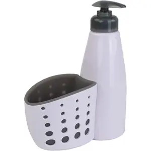 Countertop Soap Pump/Dispenser with Perforated Sponge Holder/Accessory Caddy - Sponge Included Multifunction Liquid Dispenser Home Detergent Storage Box Sponge Drain Rack Container Drainboard Soap Dish Plastic Hand