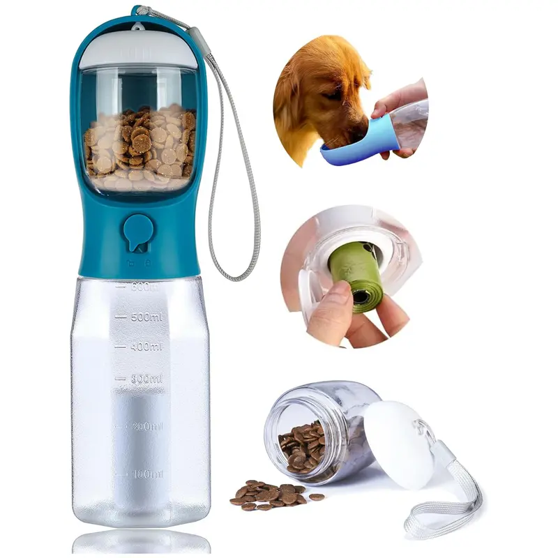 Multi-Functional Pet Water Bottle with Food Container, Portable Dog Drinking Fountain for Outdoor Walking Hiking Travel Puppy Supplies, Animal Feeding Supply
