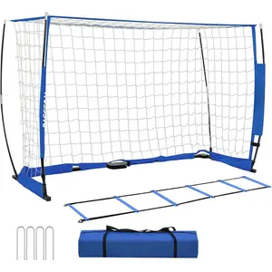 Soccer Goal,Soccer Net,Soccer Goals for Backyard,with Bow Frame,Collapsible Metal Base and Agility Ladder