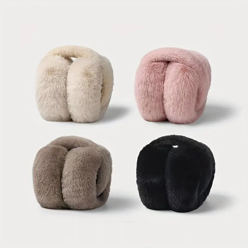 Unisex Winter Ear Muffs, Ear Protectors, Foldable Adjustable Soft Polyester Fleece, Elastic Fit Long Hair Warmers, Coffee