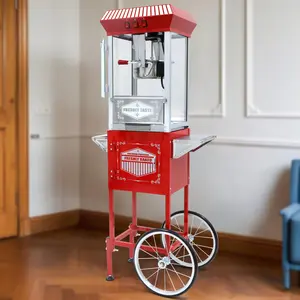 Aobtkel®XH-P831-Movie Theater-Style Popcorn Machine Maker with Cart and 12-Ounce Kettle - Red, Vintage-Style Popper on Wheels