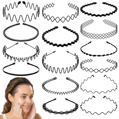 15PCS Women's and Teen Anti-Slip Metal Headband - Instant Style Pack, Black Wavy and Zigzag Design Hairband, Durable Metal Finish Hair Accessory, Suitable for All Hairstyles, Daily Headband | Zigzag Headband | Wavy Pattern Headband