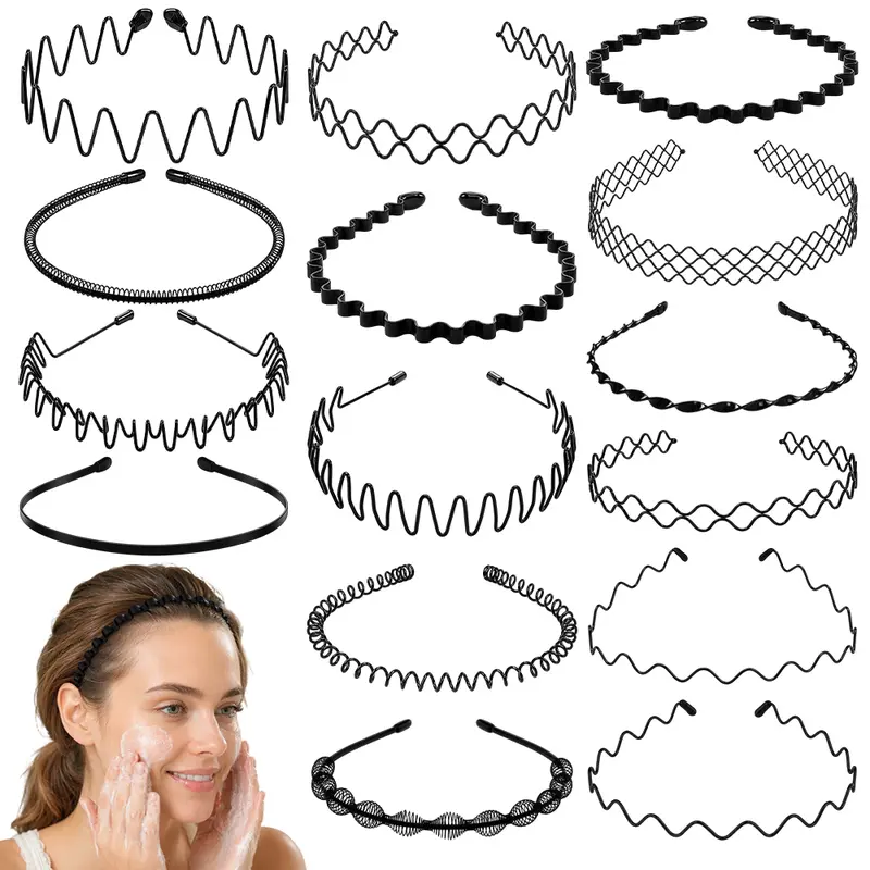 15PCS Women's and Teen Anti-Slip Metal Headband - Instant Style Pack, Black Wavy and Zigzag Design Hairband, Durable Metal Finish Hair Accessory, Suitable for All Hairstyles, Daily Headband | Zigzag Headband | Wavy Pattern Headband