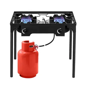 150,000 BTU 2-Burner Propane Stove – High-Power Outdoor Camping Cooker with Removable Legs & Temperature Control Knobs for Backyard BBQ, Baking & Frying