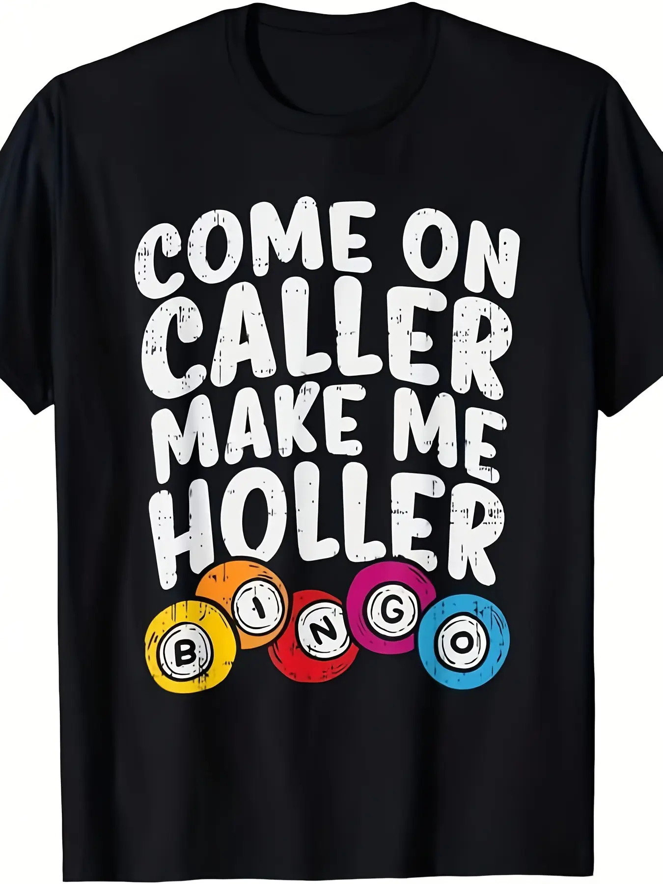 Men's Funny Bingo Game T-Shirt - Come On Caller Make Me Holler Bingo Number Call Sheet Design, Soft Breathable Casual Tee for Bingo Parties, Short Sleeve Round Neck Gift for Bingo Callers & Enthusiasts, PLUS SIZE