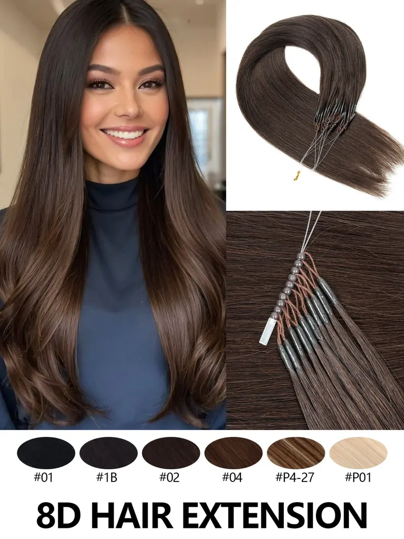 Human Hair Extensions 16 Inch Glueless Weft with Micro Beads  display picture 1
