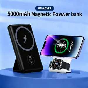 3-in-1 Wireless Charger Compatible with iPhone 17/16/15/14/13/12/pro/promax Magnetic Power Bank 5000mAh with iWatch Charger, Wireless Portable Charger PD 20W Fast Charging Battery Pack with Stand and USB-C