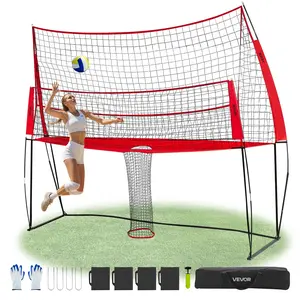 VEVOR 2-in-1 Volleyball Training Net System, Freely Height-Adjustable Practice Equipment with Ball Return, Portable Net Station, Easy Setup for Backyard Indoor Outdoor Serving Spiking Improve Accuracy