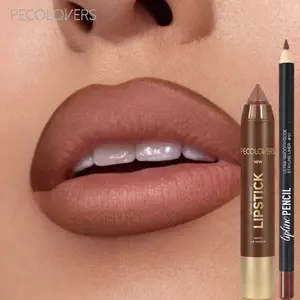 2pcs Velvet Texture Lip Makeup Set  Waterproof Long-Lasting Matte Lip Liner Pencils Red & Brown Shades Beauty Essentials Lipstick Waterproof Lip Liner Set Contouring Tint Lipliner Crayon Lip Makeup Lip Liner Stain