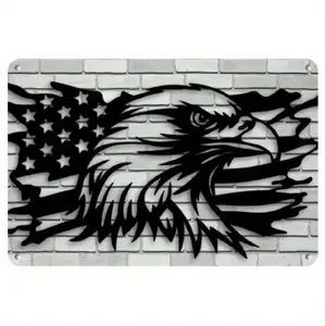 Vintage Patriotic Eagle And American Flag Metal Wall Art For Home Bar Garage Or Cafe Decor With Bold Contrast Design And Intricate Details