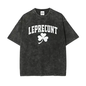 Unisex Clover Art Pattern Washed Vintage T-Shirt