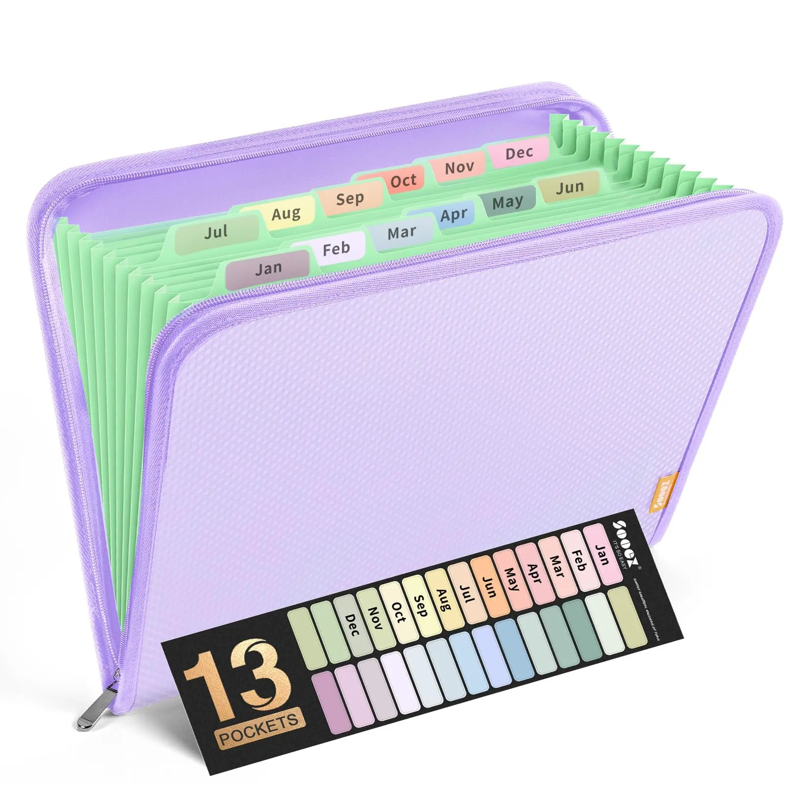 13 Pocket Accordion File Organizer  Zipper Expanding Folder Reinforced Plastic A4 Letter Size Portable Folders For Documents Purple