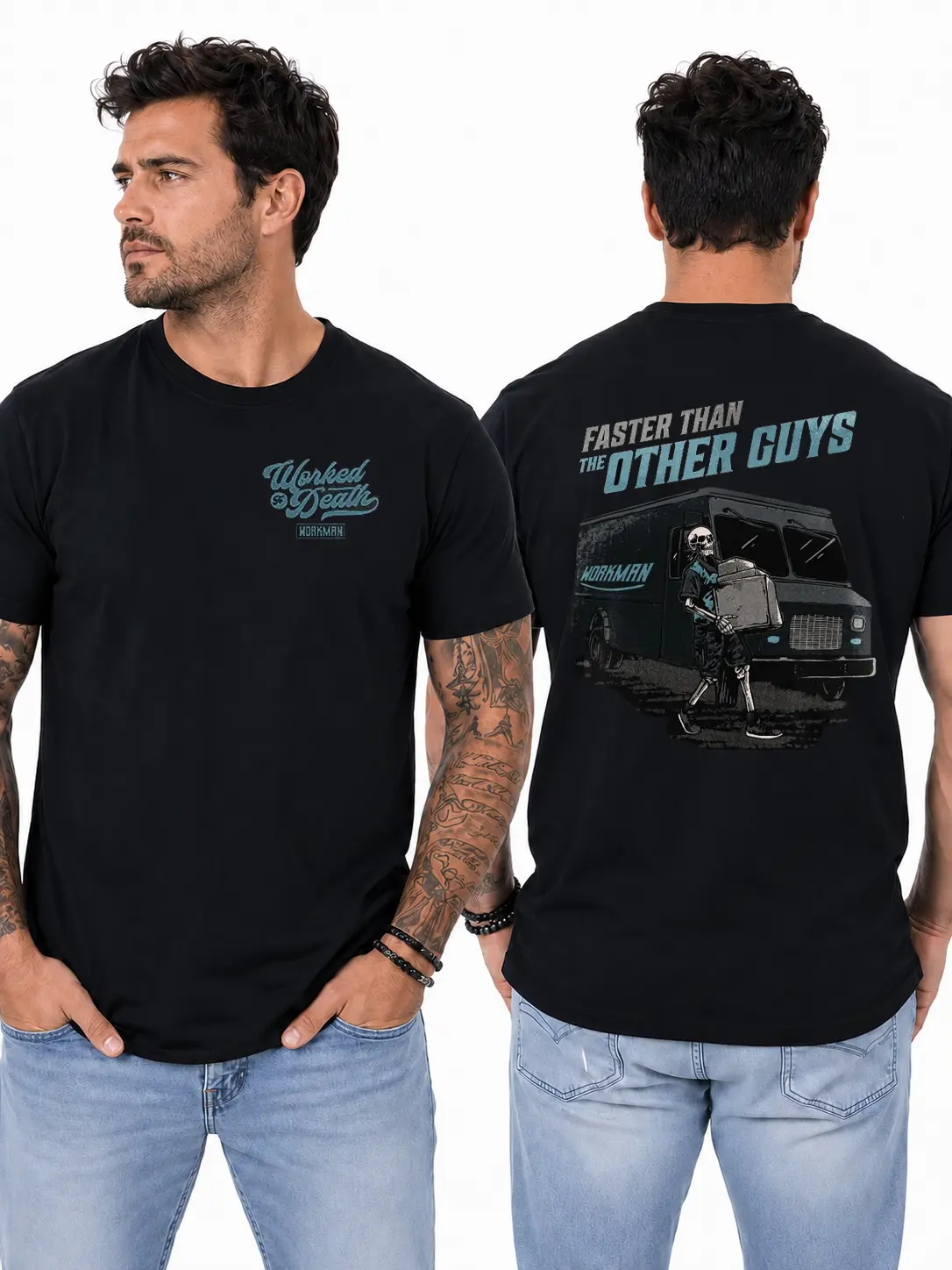 Women's Cotton Casual Classic Short-Sleeve T-Shirt - Fast Route Delivery Driver Top with Skeleton Courier & Parcel Van Graphic, Work Wear for Logistics Workers, Courier Gift, Tops, Shortsleeve, Fabric, Round Neck, Tee