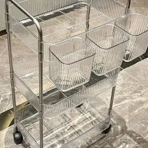 Transparent Mobile Cosmetic Cart Storage Rack, Large Capacity Multi-Functional Bathroom Organizer, Rolling Pushcart for Office, Bathroom, Kitchen, Living Room