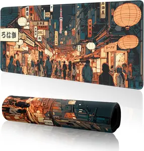 Japanese Street Gaming Mouse Pad Large,Anime Mouse Pad Gaming Mouse Mat Desk Pad,31.5 x 11.8 Desk Mat Anime Mouse Pads for Desk,Extended Keyboard Mousepad with Non-Slip Base and Stitched Edge
