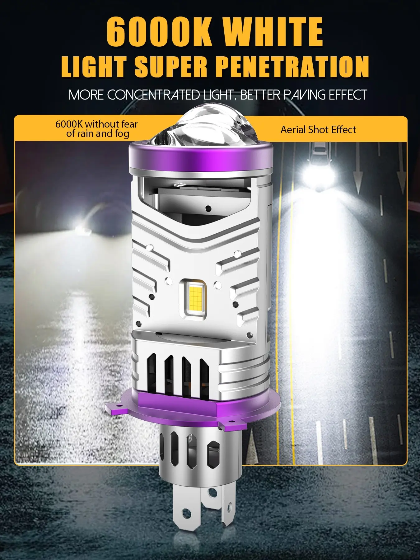 2pcs H4 LED Headlight Bulbs with Projector Lens 150W 60000LM 6000K Cool White, No Adapter Needed, True Plug and Play Design, +600% Brighter Than Stock Bulb, All-Weather Ready Automotive Accessories for Cars and Motorcycles