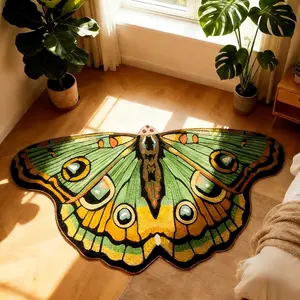 1pc American Retro Butterfly Bedroom Decoration Carpet Ins Green Pastoral Style Living Room Irregular Plush Rug Light Luxury High-end Lounge Coffee Table Washable Floor Mat Colorful Bathroom Non-slip Floor Mat Boho Washable Rug