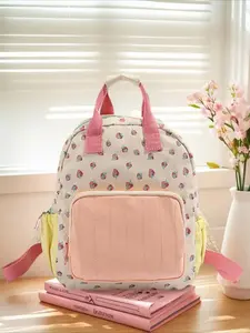 Dopamine Strawberry Print Student Backpack Large Capacity Cute Kids School Bag for Girls Sweet Kindergarten Bookbag for Children School Backpacks