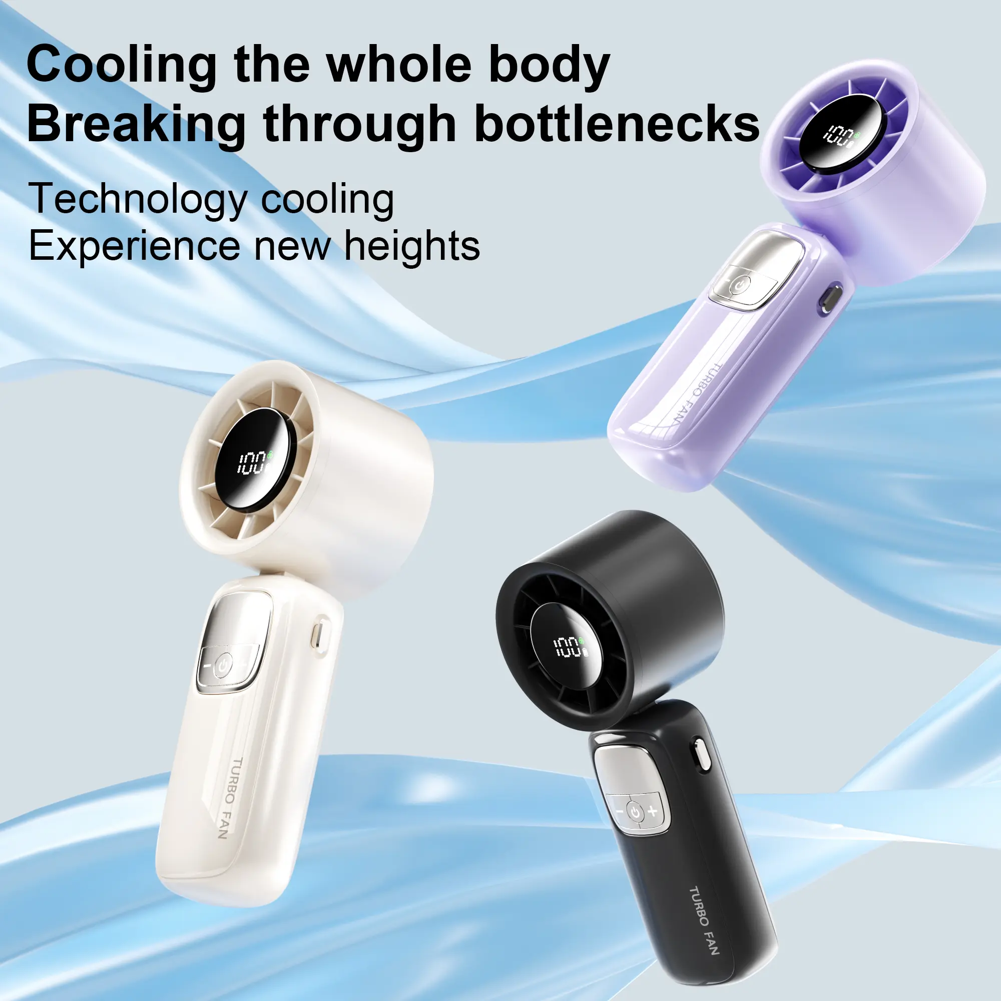 3-in-1 High-Speed Turbo Portable Handheld Fan - 100 Speeds, 15000 RPM, 10H Cooling, LED Display, 90° Rotation, USB Rechargeable Battery, Mini Foldable Personal Fan for Adults, High-Speed Portable Fans, Turbo Portable Fans