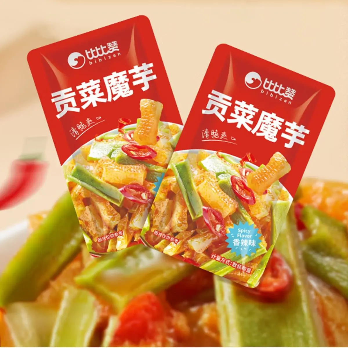 BiBiZan Spicy Konjac & Gong Cai Snack - 20 Packs, 140g - Double