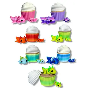 Axolotl 3D Printed Figurine in Cupcake Container - Colorful Designs for Birthday Celebrations or Easter Baskets, Small & Mini Size Decor Accessory Multicolor