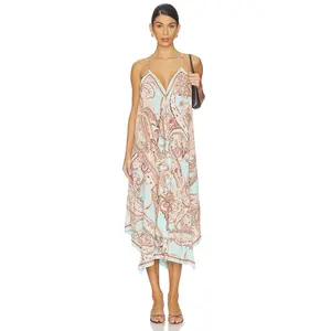 L'AGENCE Elise Midi Dress in Ice Blue Multi