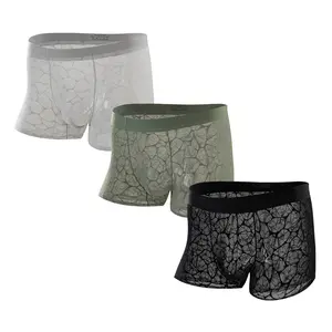Men's Ultra-Thin Lace Mesh Boxer Briefs 3-Pack, Breathable Scented Summer Underwear with Floral Oil Anti-Odor Cooling Comfort, Heavy Metal Graphic Round Neck Short Sleeve T-Shirt with Dad Skeleton Joke and Bullet-Pierced Design