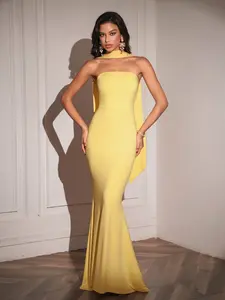 Neck Decoration Tube Backless Mermaid Hem Maxi Dress, Elegant and Solemn Evening Banquet Party Dress