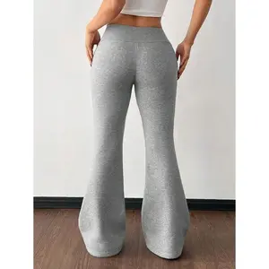 Casual Low-Waist Drawstring Waist Elastic Sports Pants Flared Pants Sweatpants Thermal Lined Composite Velvet Suitable For Autumn And Winter