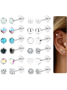 12 Pairs Flat Back Earrings Surgical Steel Earrings Studs for Women Men Hypoallergenic Stud Earrings 20G Cartilage Earrings Moonstone Opal CZ Turquoise Sleeper Earrings for Sensitive Ears Hypoallergenic Post Earrings