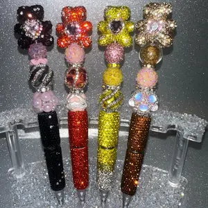Bling Fancy Bear Bead Beadable Pens Refillable - Colorful Sparkly Writing Tools with Decorative Beads