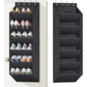 6 Tier Over the Door Shoe Organizer with Large Pockets, Hanging Shoe Rack for Closet Door Storage, Fits 12 Pairs of Sneakers Boots Hanger Holder, Black