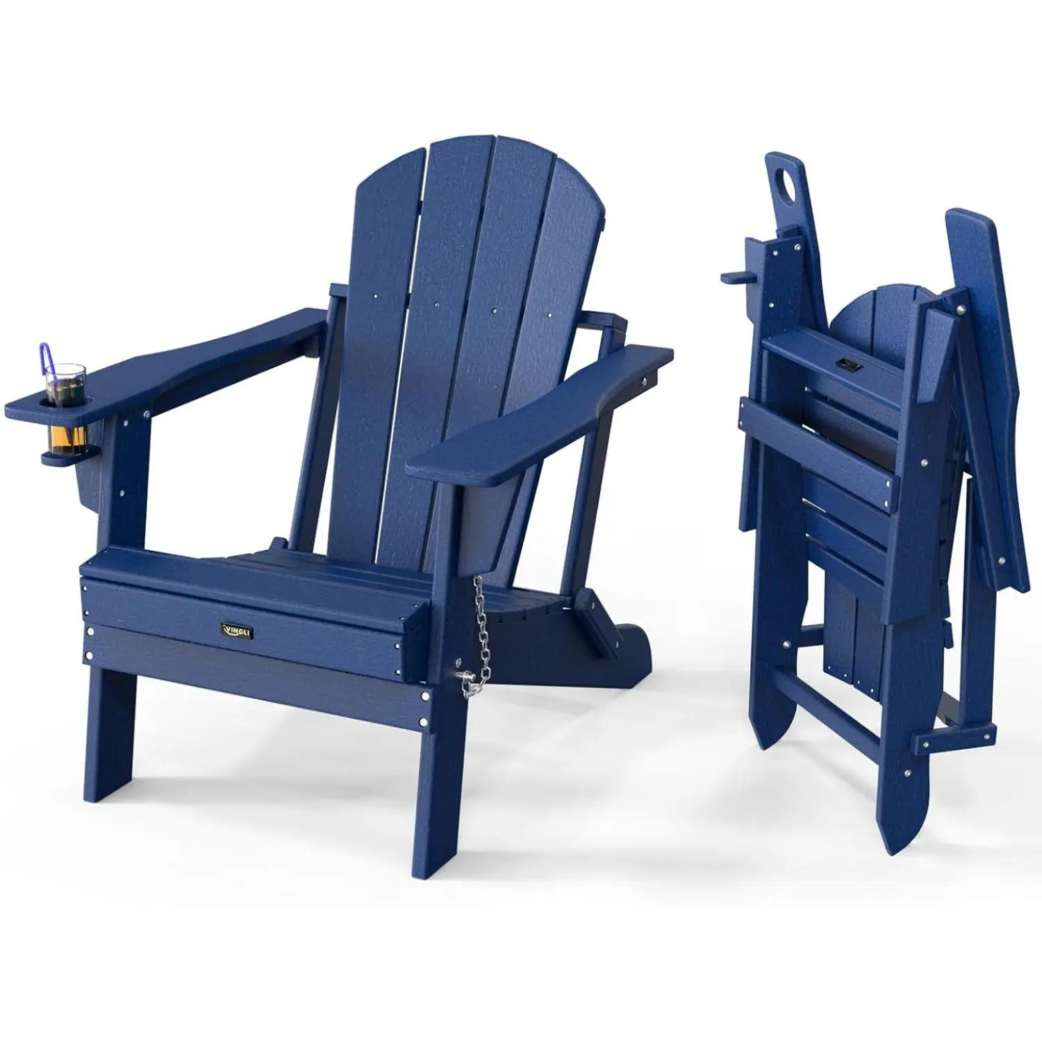 VINGLI Plastic Adirondack Chair with Cup Holder, Waterproof HDPE Material, 380lb Weight Capacity, 1 Piece for Outdoor Pool, Patio, Lounge, and Firepit