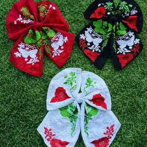 Moño tricolor bordado de mariposa