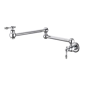 Wall-Mount Folding Pot Filler Faucet, Durable Corrosion-Proof, Double Handle, Splash-Free Free-Swinging Arm for Kitchen Use