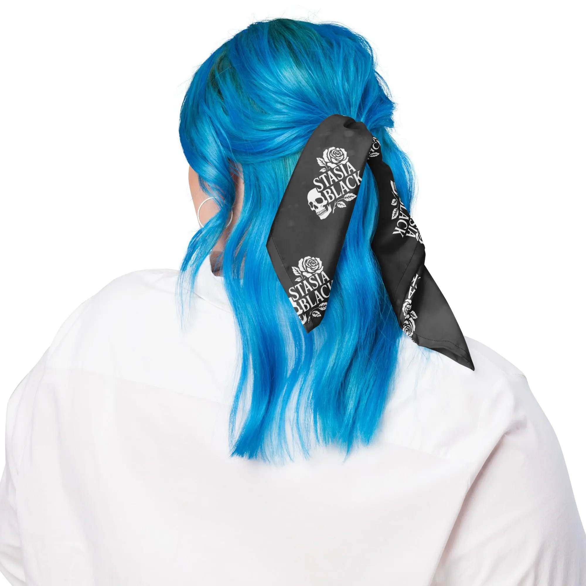 Unisex Stasia Black Bold Print Skull-Rose Recycled Polyester Square Scarf - UPF50+ UV Protection Fashion Accessory Bandana