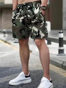 Men's Camo Print Drawstring Waist Shorts, Lightweight Breathable Shorts, Regular Fit Sports Casual Comfy Breathable Shorts for Beach Vacation, Men's Bottoms for Summer