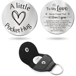 Pocket Hug Token Gifts for Men Boyfriend Girlfriend Inspirational Gift for Son Daughter Brother with Leather Keychain