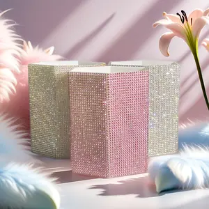 diamond-encrusted  makeup brush holder,  colored rhinestones inlaid on the surface, luxurious sparkle, full diamond pattern, hexagonal cylinder, beauty tool storage box, suitable for bedroom dressing table, dressing room desktop
