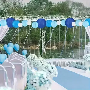 12 blue and white paper lanterns - traditional round Chinese hanging decorations suitable for weddings, birthday parties, indoor and outdoor decor, no electricity required, festival decorations, lightweight and elegant, party supplies