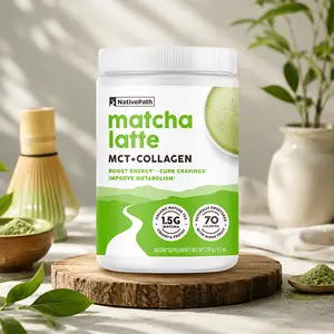 Matcha Latte Collagen Peptides with MCT Oil - Grass Fed Collagen & Organic Matcha for Energy Focus & Wellness - Keto Friendly Gluten Free Dairy Free - 8.1 oz Container