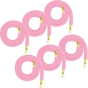 Garvee 6 Pack  Stanchion Ropes with Hook, 5 Ft Crowd Control Barrier Safety Rope for Red Carpet, Party Hotels, Convention, Theaters