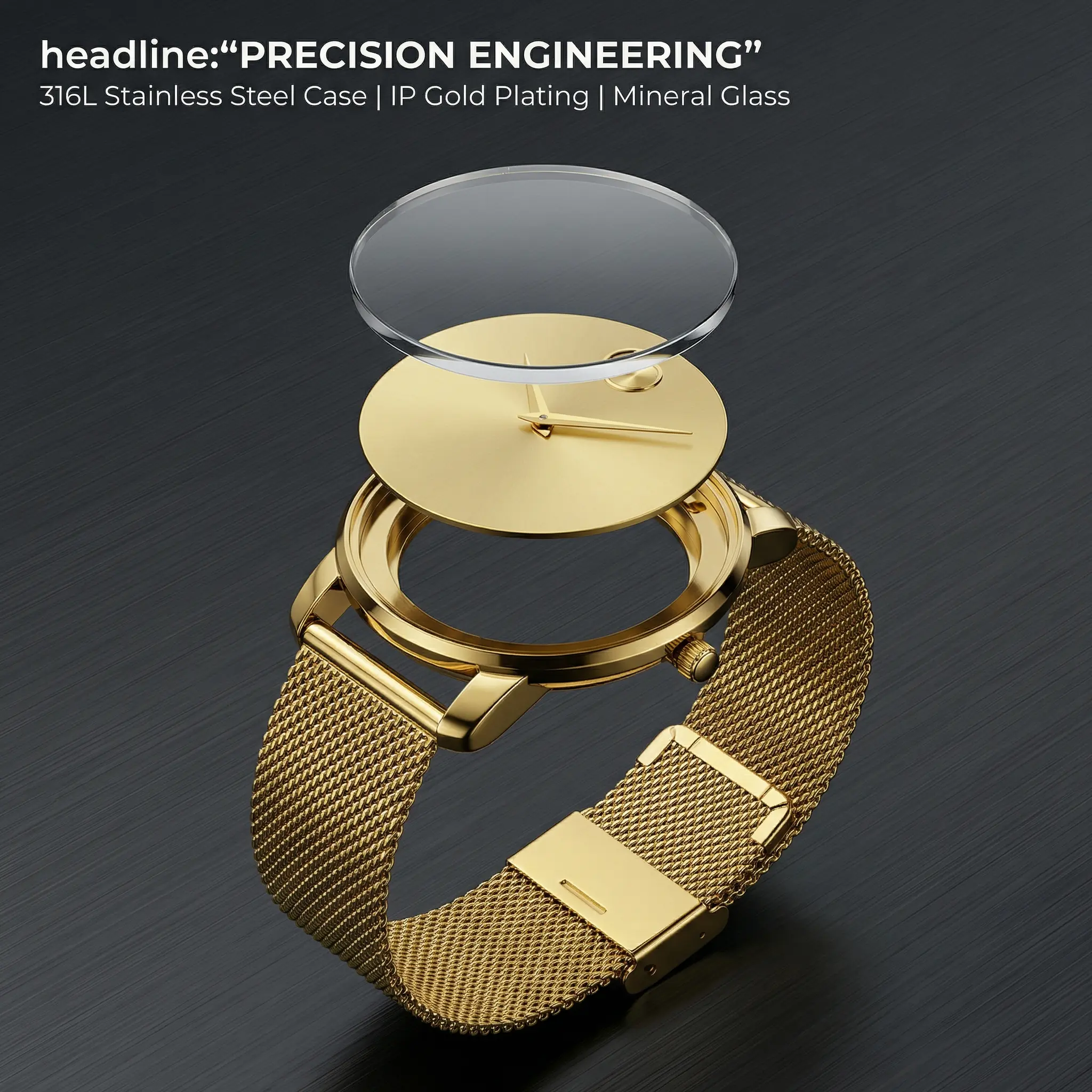 Men's Minimalist Watch, Ultra-Thin Dress Style with a 316L Stainless Steel Mesh Band, All-Metal Japanese Quartz, 3ATM Waterproof, All-Metal Quartz Watches, Classic Clean Quartz Watches