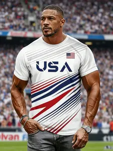 2026 Football Cup Men's Style American T-Shirt Sports T Shirt Short-Sleeved T-Shirt 3D Printed with Design on the Collar T-Shirt Fashion Summer Sportswear Men's Sport and Casual Wear Daily Streetwear Sporty Design Workout Sportswear