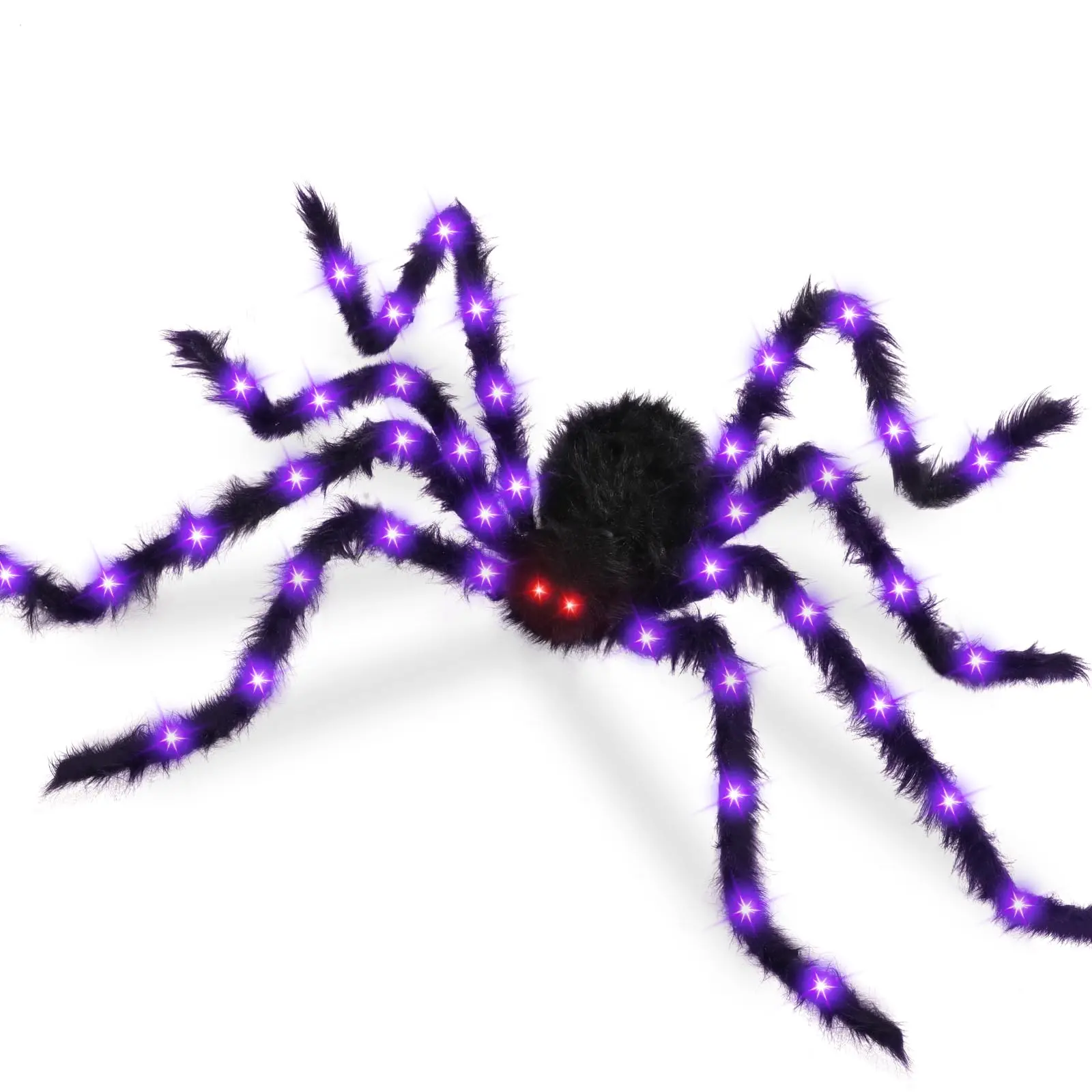 4.9Ft Giant Fake Spider Halloween Decoration, 38-LED Light-Up Black Hairy Spider with Red Lighted Eyes, Battery-Operated Realistic Scary Decor for Outdoor Yd, Haunted House, Indoor Use
