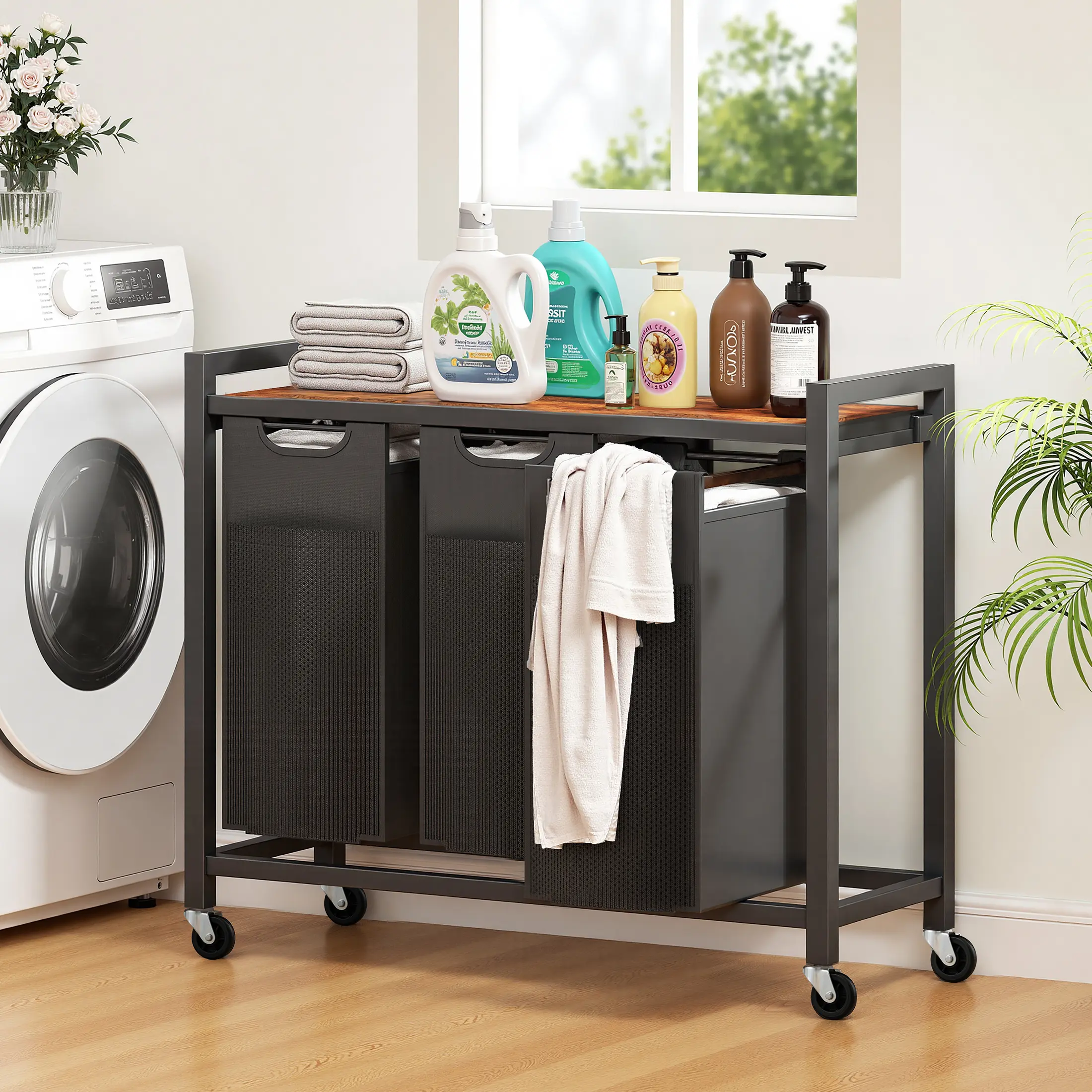 Sweetcrispy Rolling Laundry Hamper with Removable Bag, Freestanding Clothes Basket Organizer with Wheels for Bedroom and Bathroom Sweetcrispy Rolling Laundry Hamper with Removable Bag, Freestanding Clothes Basket Organizer with Wheels for Bedroom and Bathroom