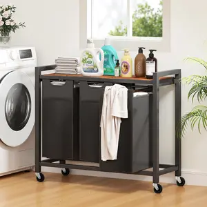 Sweetcrispy Rolling Laundry Hamper with Pull-Out Removable Bag Freestanding Clothes Basket Organizer with Wheels Adjustable Feet for Bedroom or Bathroom