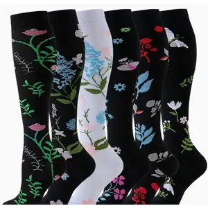 6 Pairs Unisex Compression Socks, Casual Floral Nylon with Soft Breathable Support for Travel, Workout & Swelling Relief