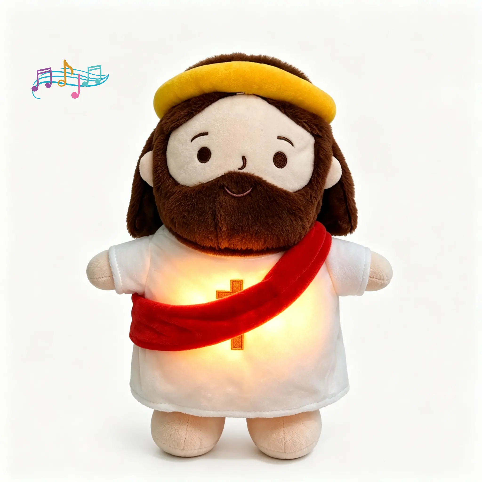 Breathing Jesus Plush Toys with Light&Music,Soothing Jesus Stuffed Animal,Breathing Plushie for Adult&Kids,Christian Catholic Religious Plushie Christmas Gift,Baptizm Gift for Friends